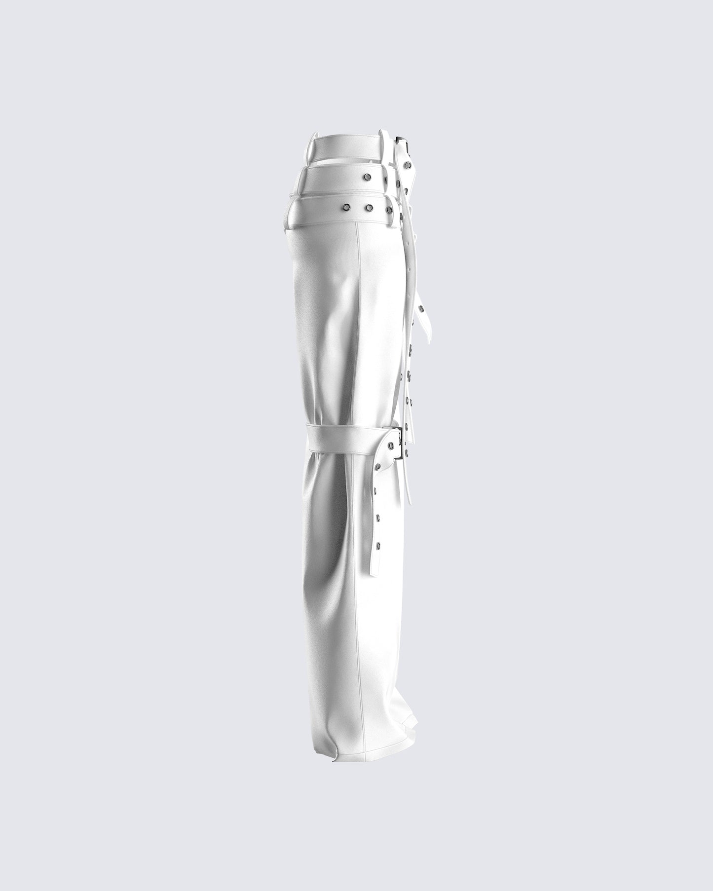 Pia White Vegan Leather Belt Pant