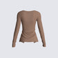 Abra Taupe Tie Front Top