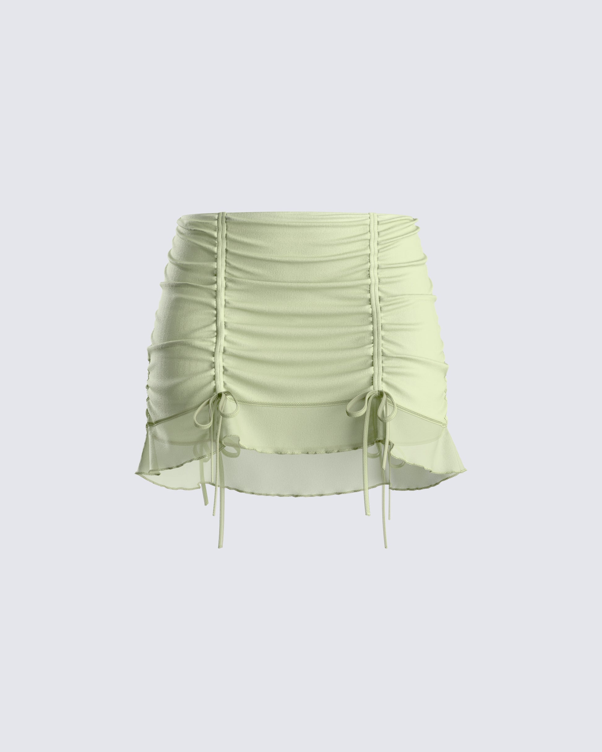 Jolie Olive Mesh Ruched Mini Skirt 3d product front