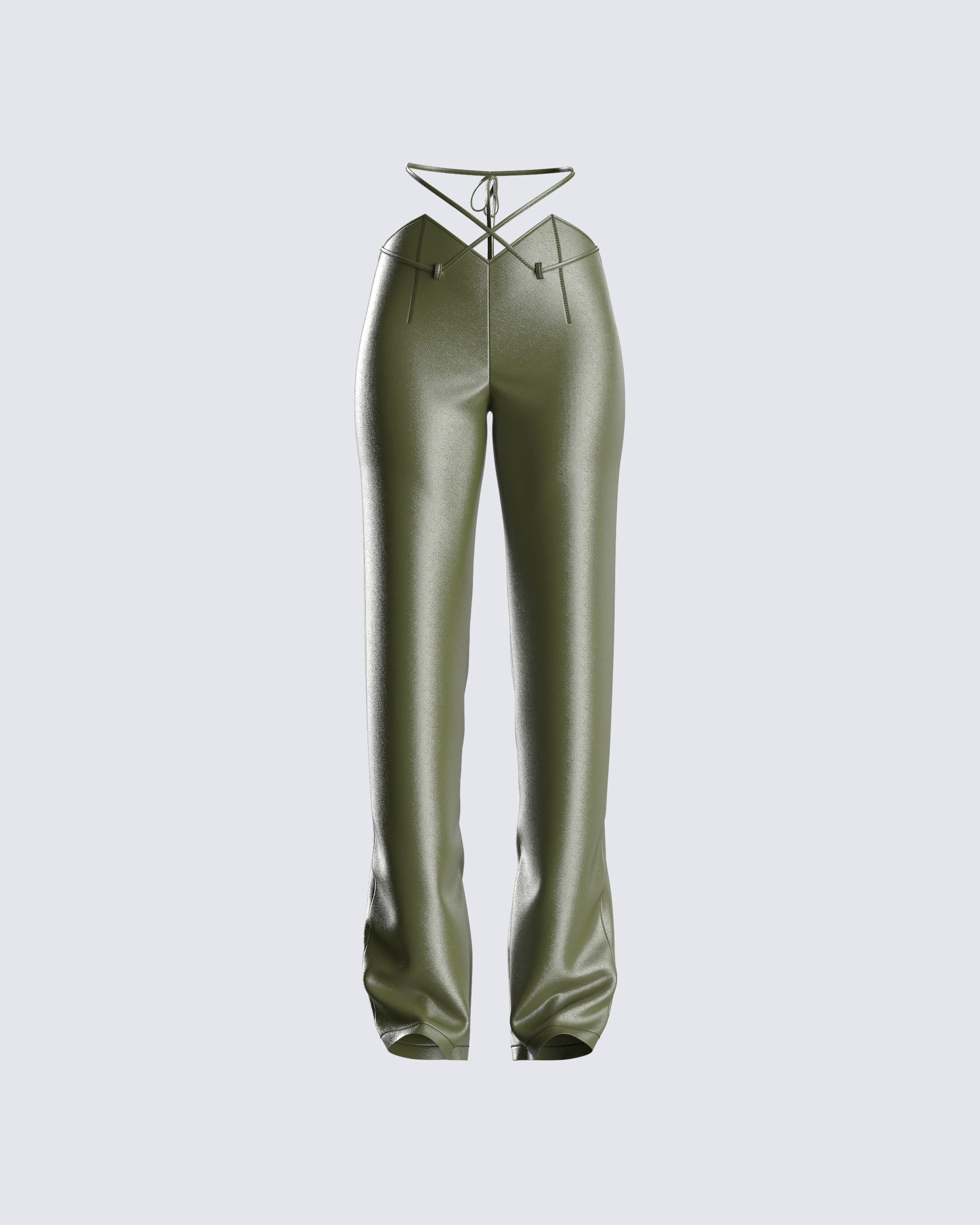 Nadir Olive Vegan Leather Pant 3d product front