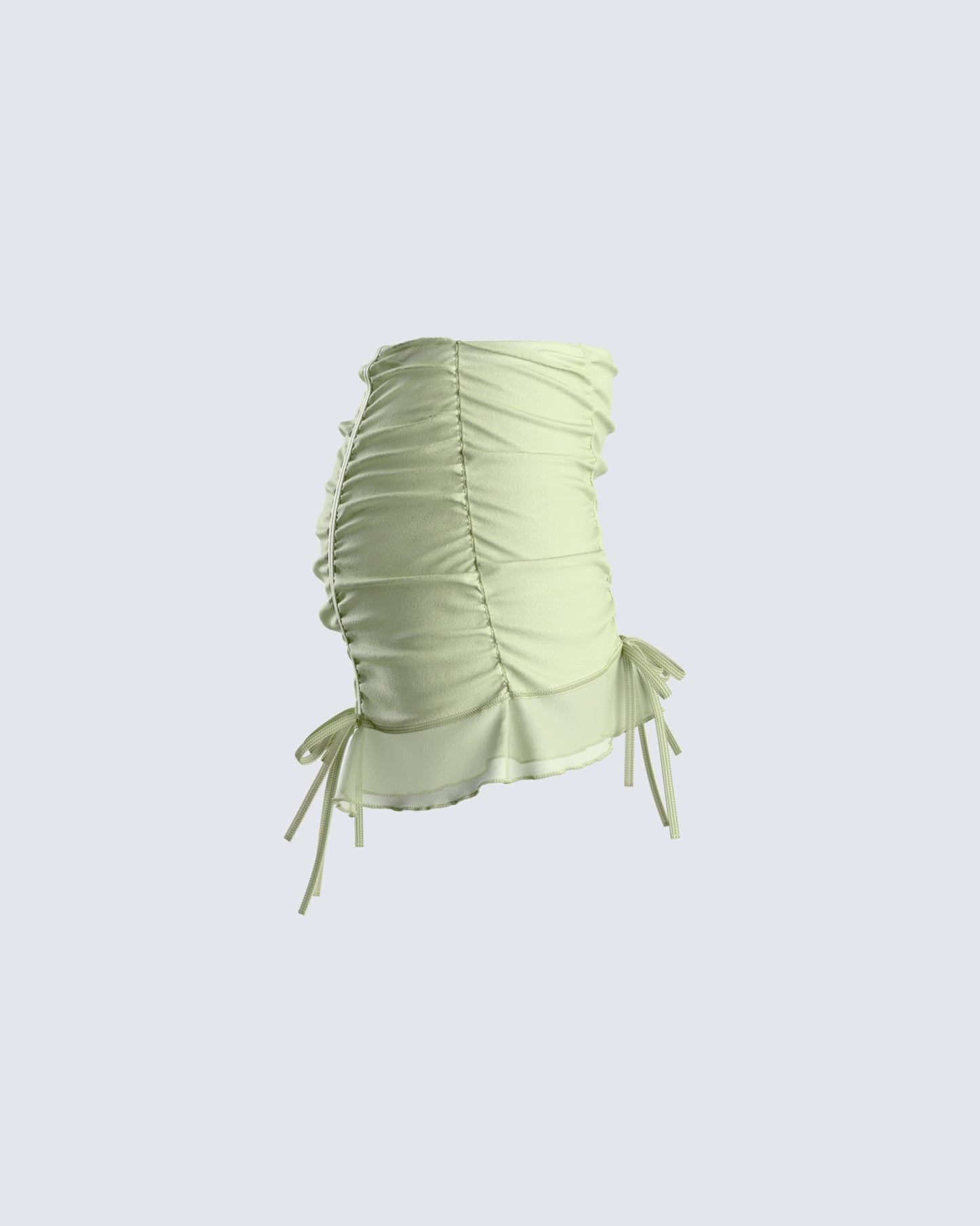 Jolie Olive Mesh Ruched Mini Skirt