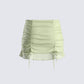 Jolie Olive Mesh Ruched Mini Skirt