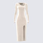 Ari Ivory Velvet Midi Dress product front
