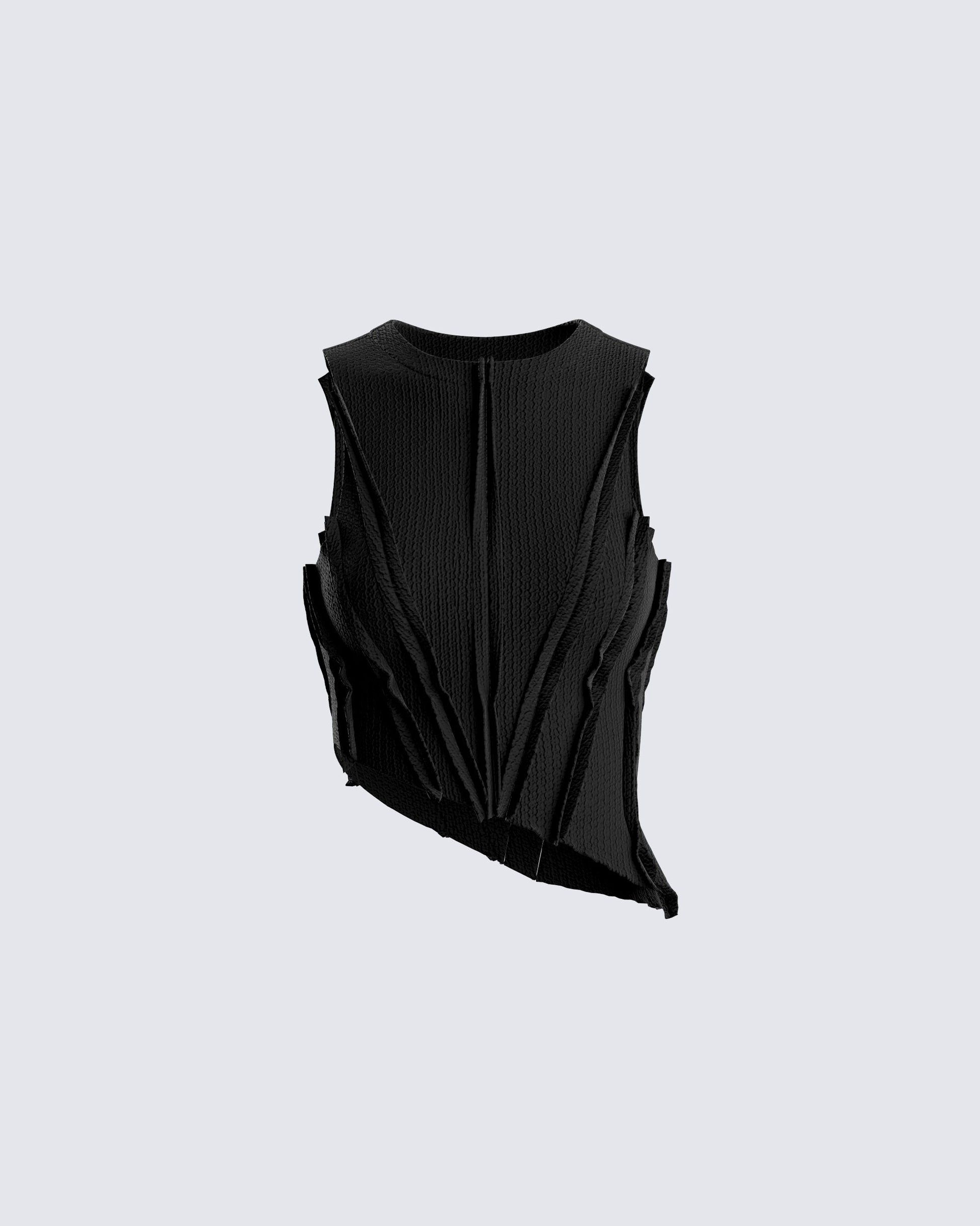 Iva Black Ribbed Cropped Top 3d product front