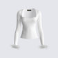 Natasha White Fur Trim Top