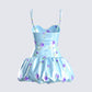 Tif Blue Satin Floral Bubble Dress