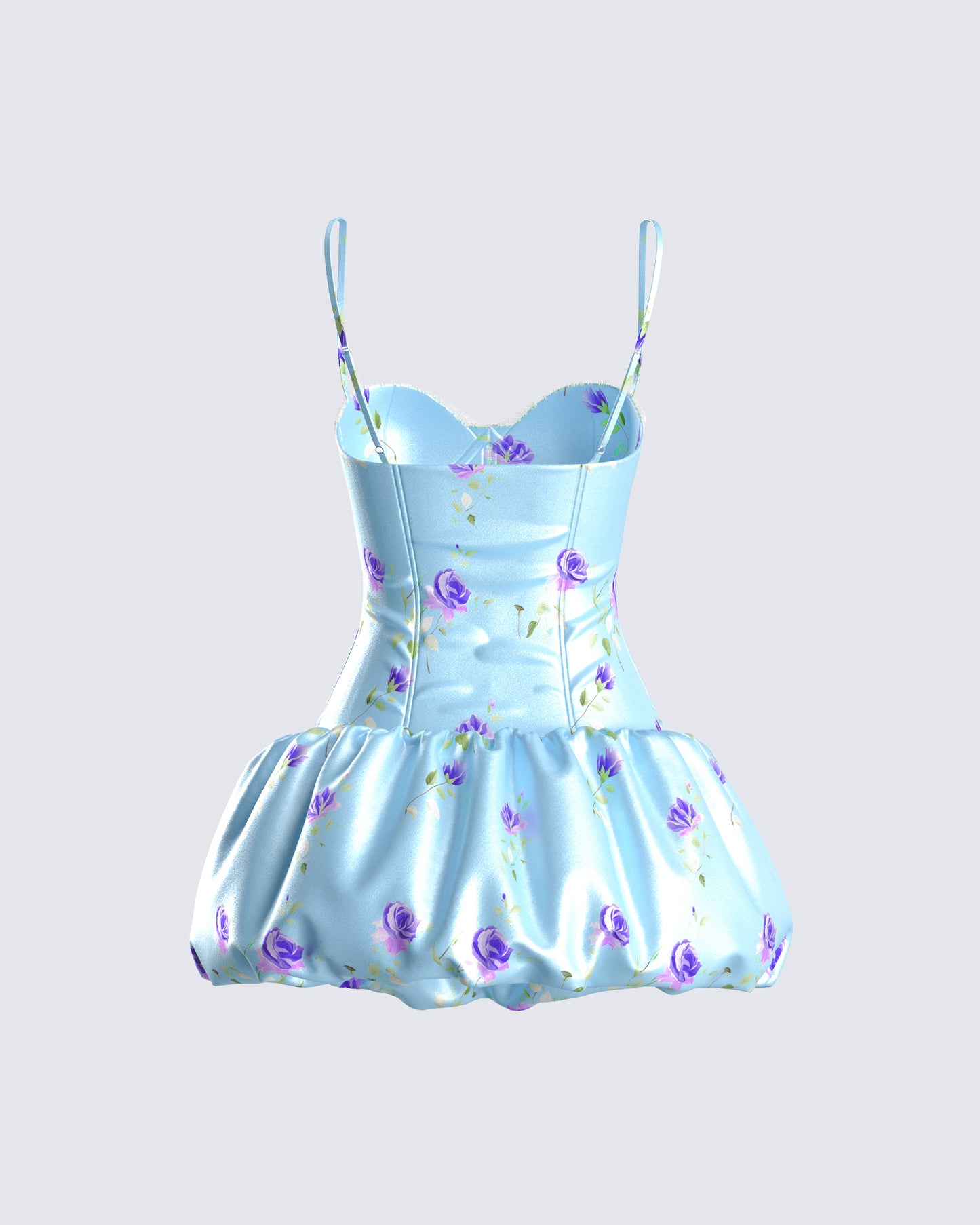 Tif Blue Satin Floral Bubble Dress