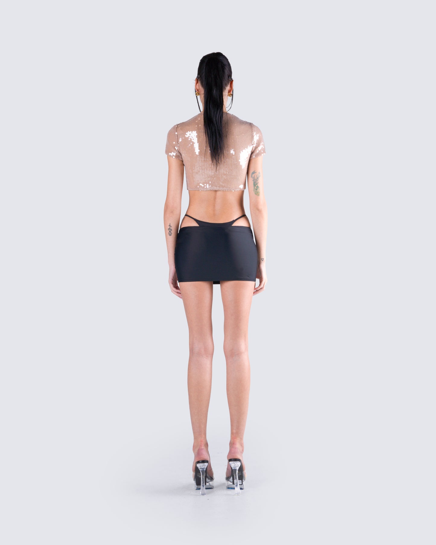 Tatiana Beige Sequin Cropped Top