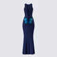 Kinny Navy Butterfly Print Maxi Dress