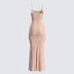 Lan Nude Rhinestone Maxi Dress