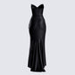 Suri Black Satin Strapless Gown