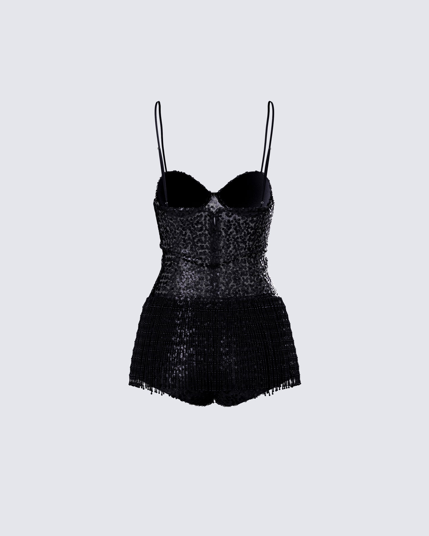 Andrina Black Sequin Fringe Romper