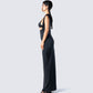 Jett Black Knit Cut Out Maxi Dress