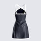 Lora Black Charmeuse Mini Dress
