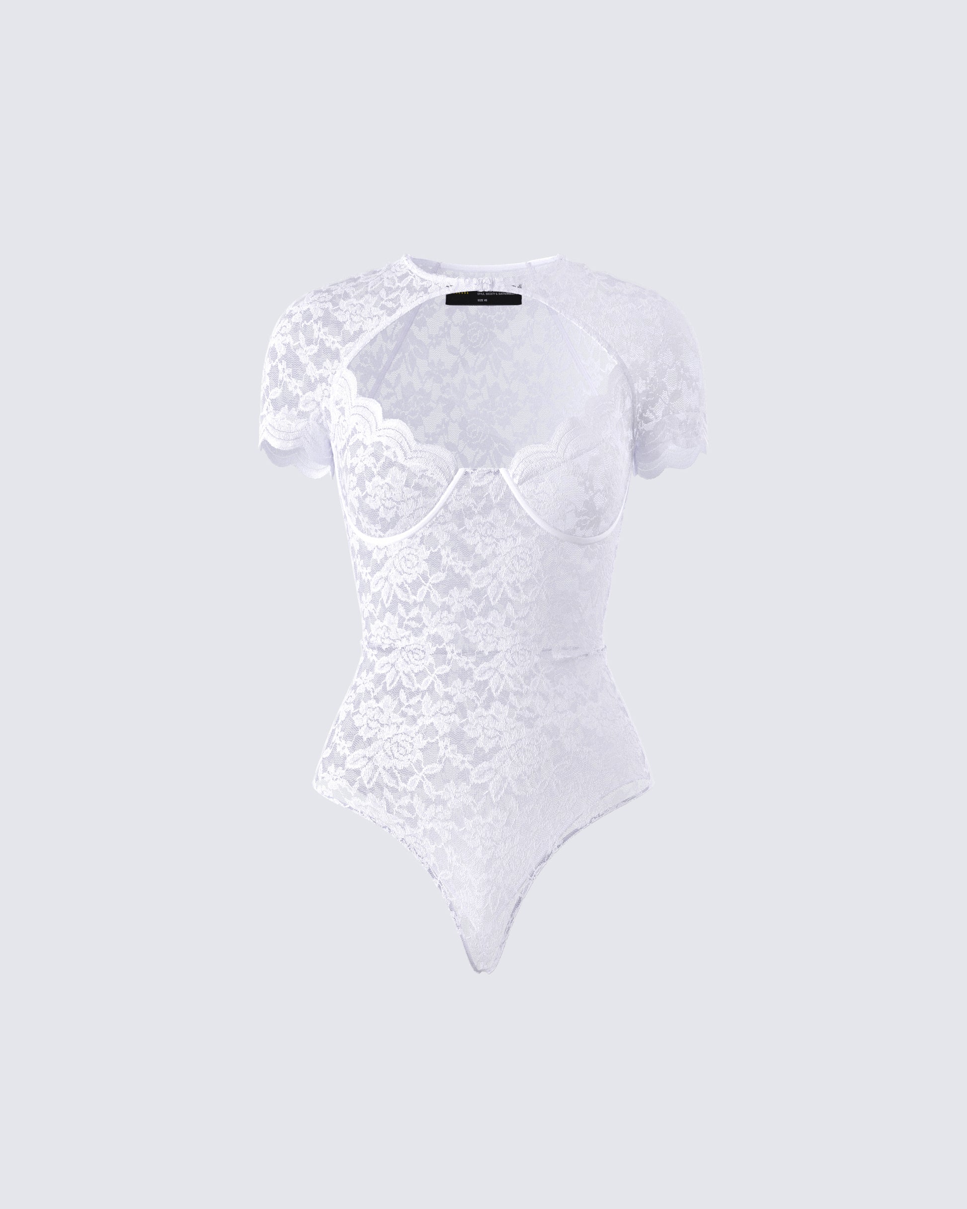 Romona White Lace Cut Out Bodysuit product front