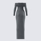 Kyan Charcoal Off Shoulder Maxi Dress