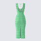Kairi Green Ruffle Trim Midi Dress