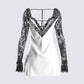 Minnie White Satin Lace Trim Dress