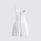Zera White Lace Pleated Mini Dress
