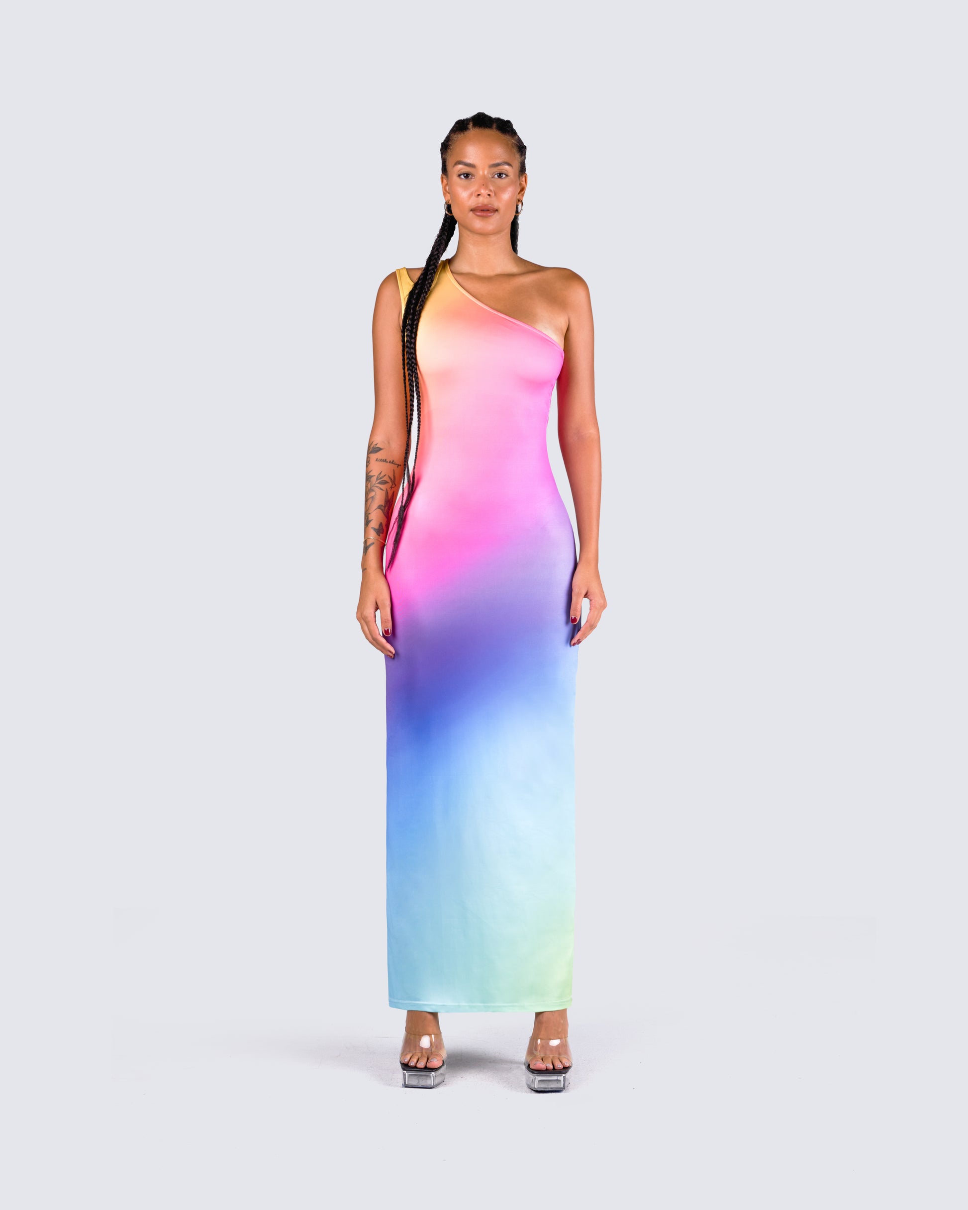 Elysia Multi One Shoulder Dress model front