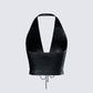 Selena Black Embossed Lace Up Top