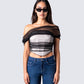 Baer Black Tulle Off Shoulder Top model front