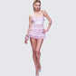 Love Hand Beaded Rhinestone Pink Ruffle Short