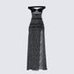 Ludovica Black Lace Bardot Maxi Dress product front