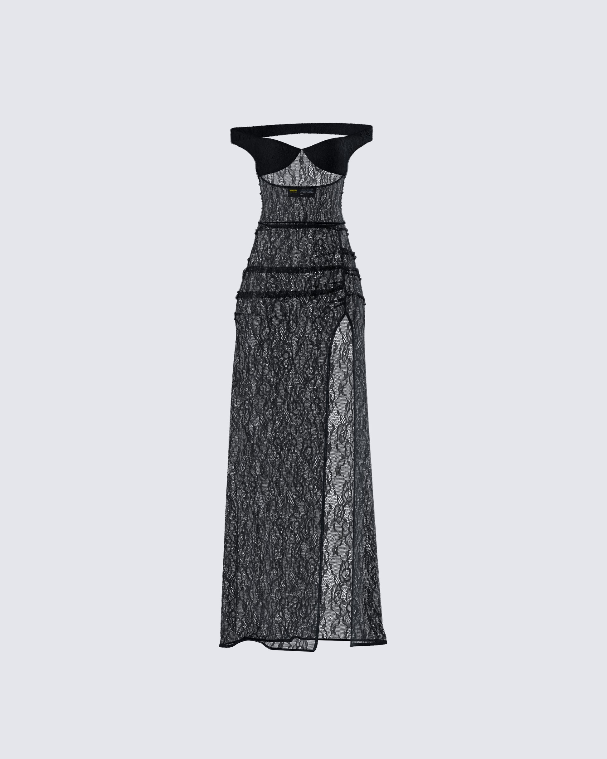 Ludovica Black Lace Bardot Maxi Dress product front