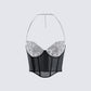 Aela Black Rhinestone Corset Top 3d product front