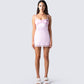 Ren Pink Satin Lace Mini Dress model front