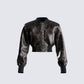 Ada Black Faux Leather Crop Jacket product front