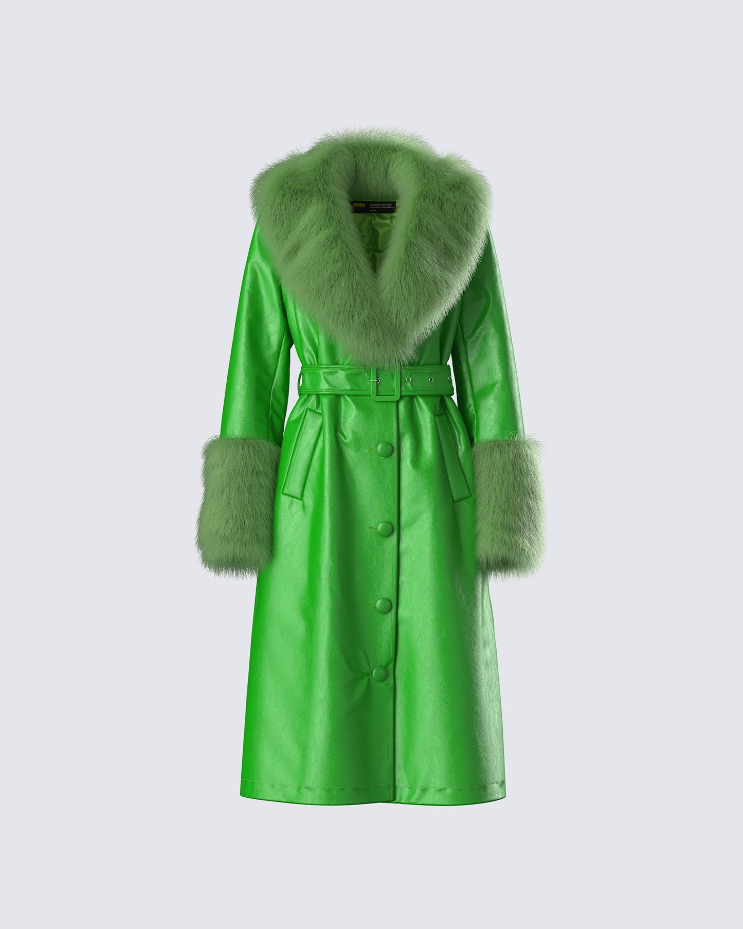 Chlo Green Faux Leather Fur Trim Coat product front