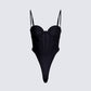 Fara Black Satin Corseted Bodysuit product front