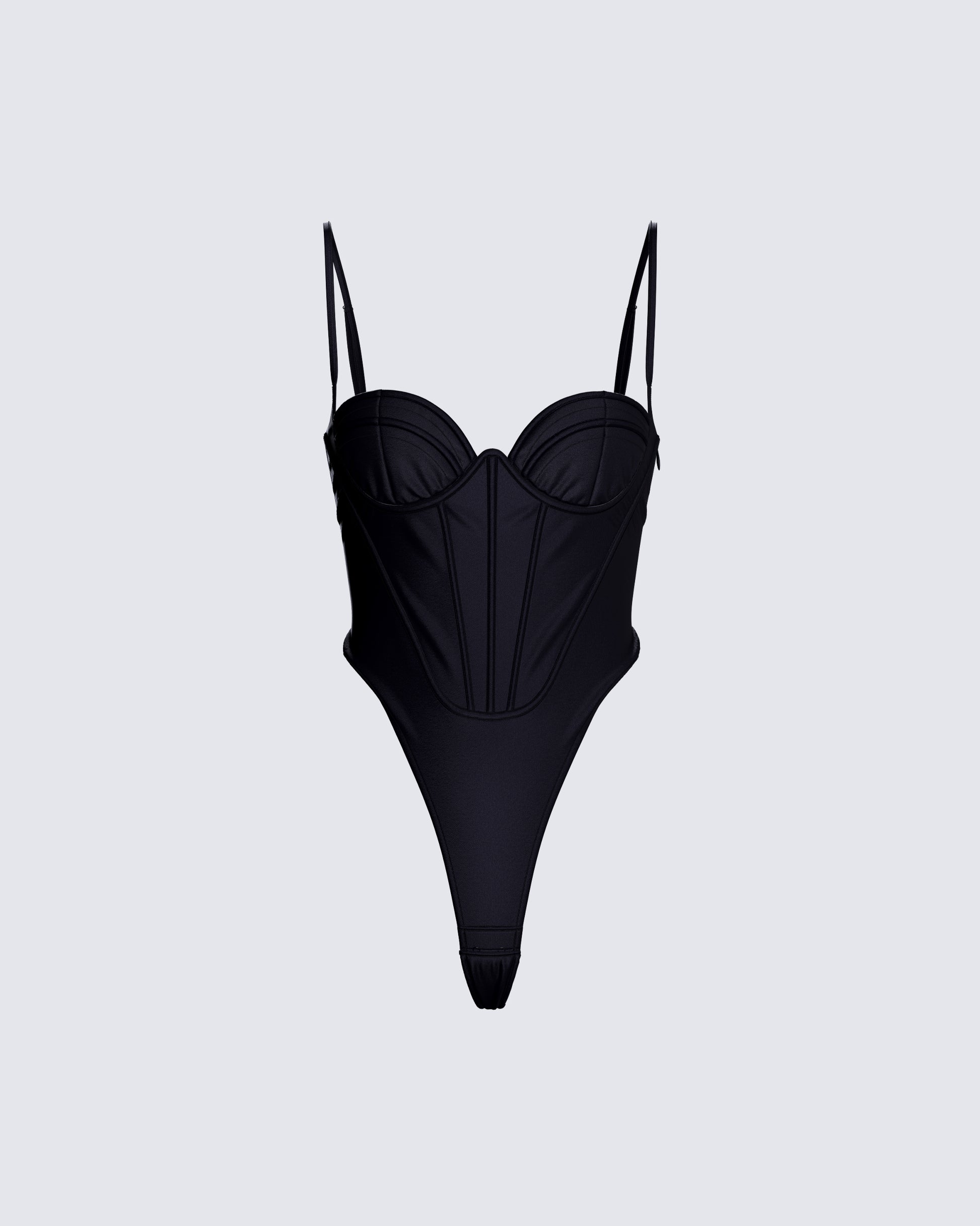 Fara Black Satin Corseted Bodysuit product front