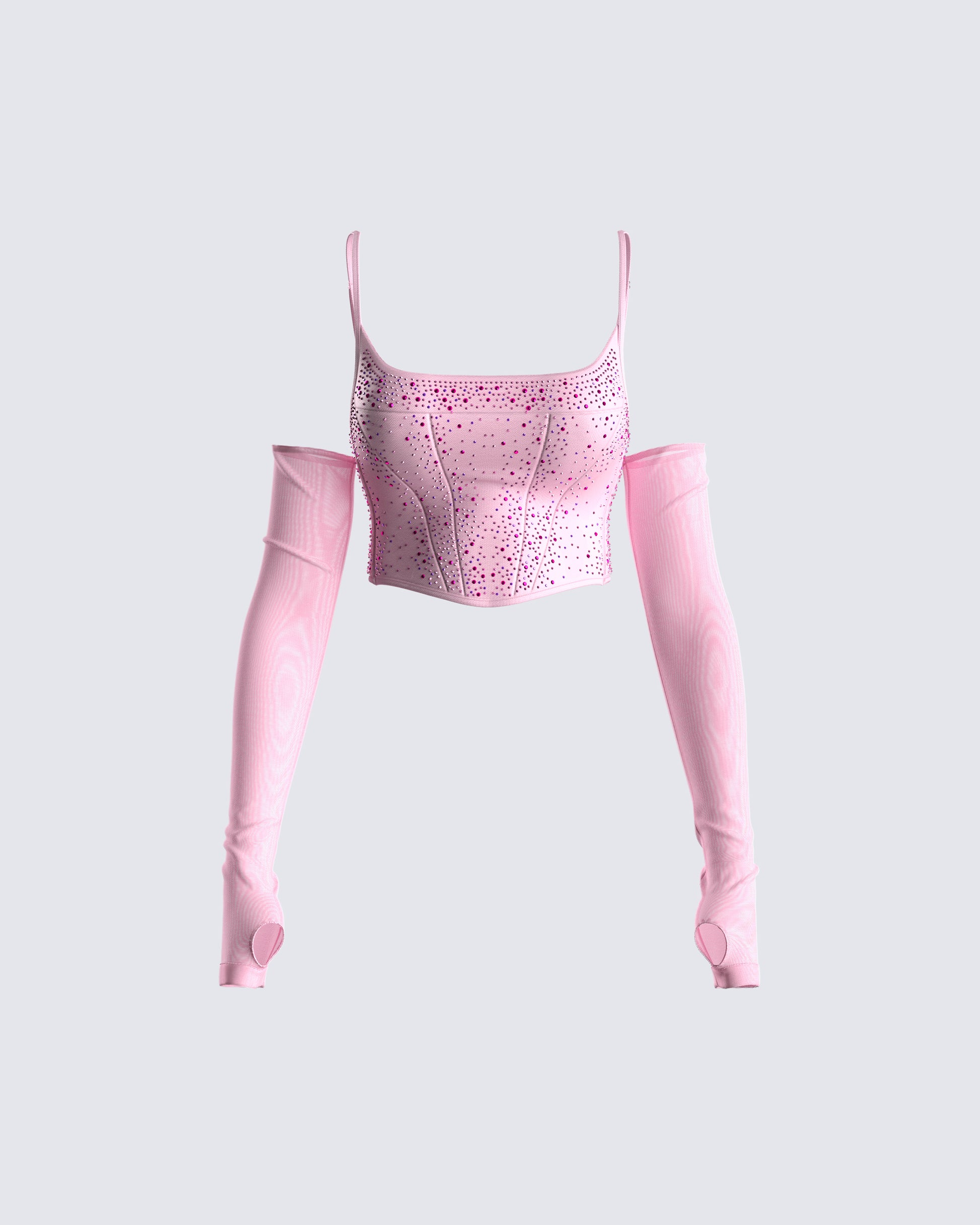 Delisa Pink Rhinestone Corset Top 3d product front