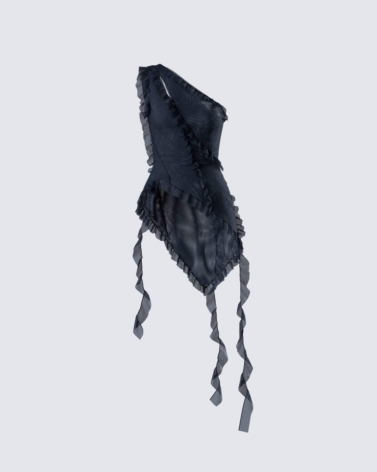 Ekaterina Black Mesh Ruffle Top product front
