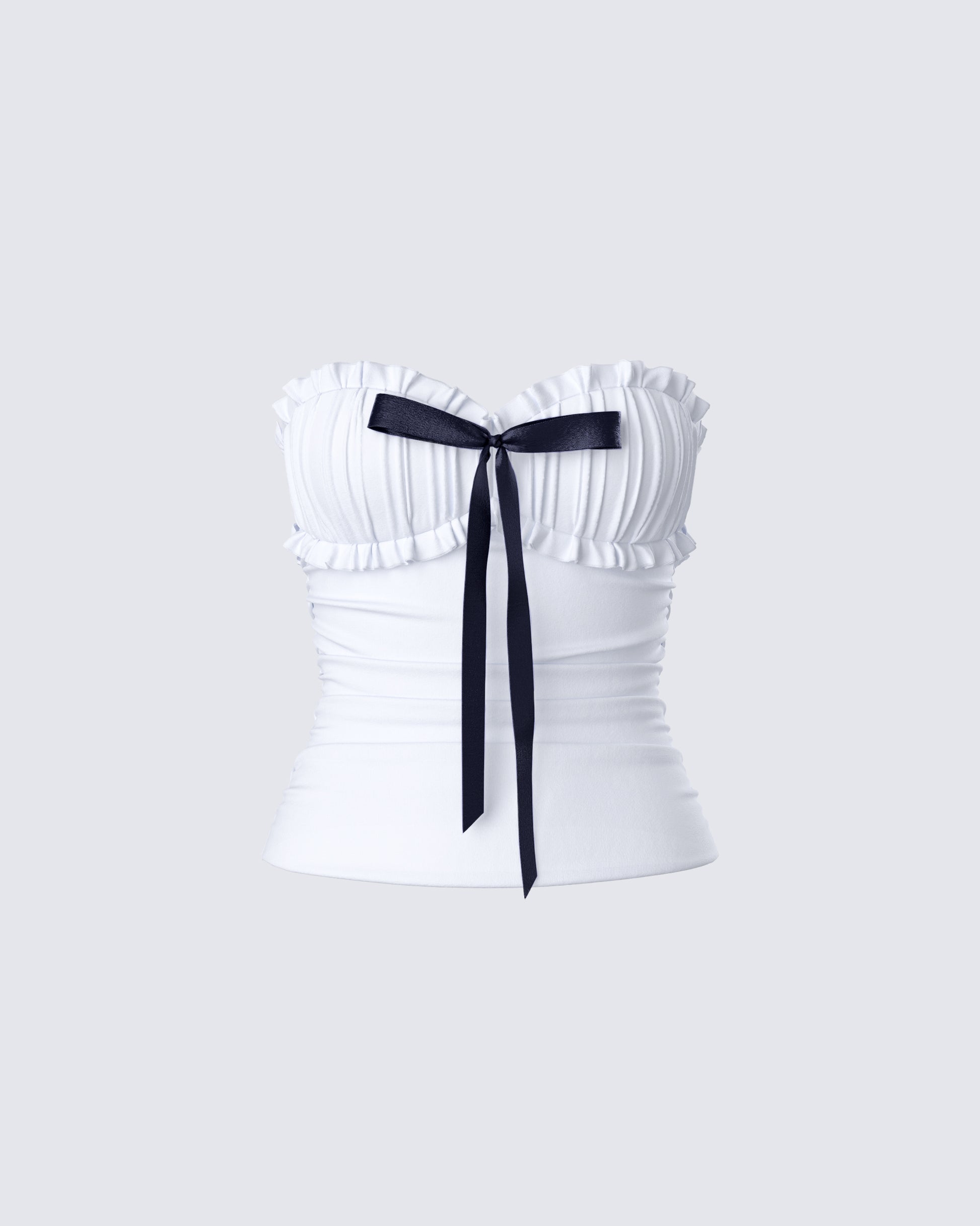 Vira White Ruched Strapless Top product front