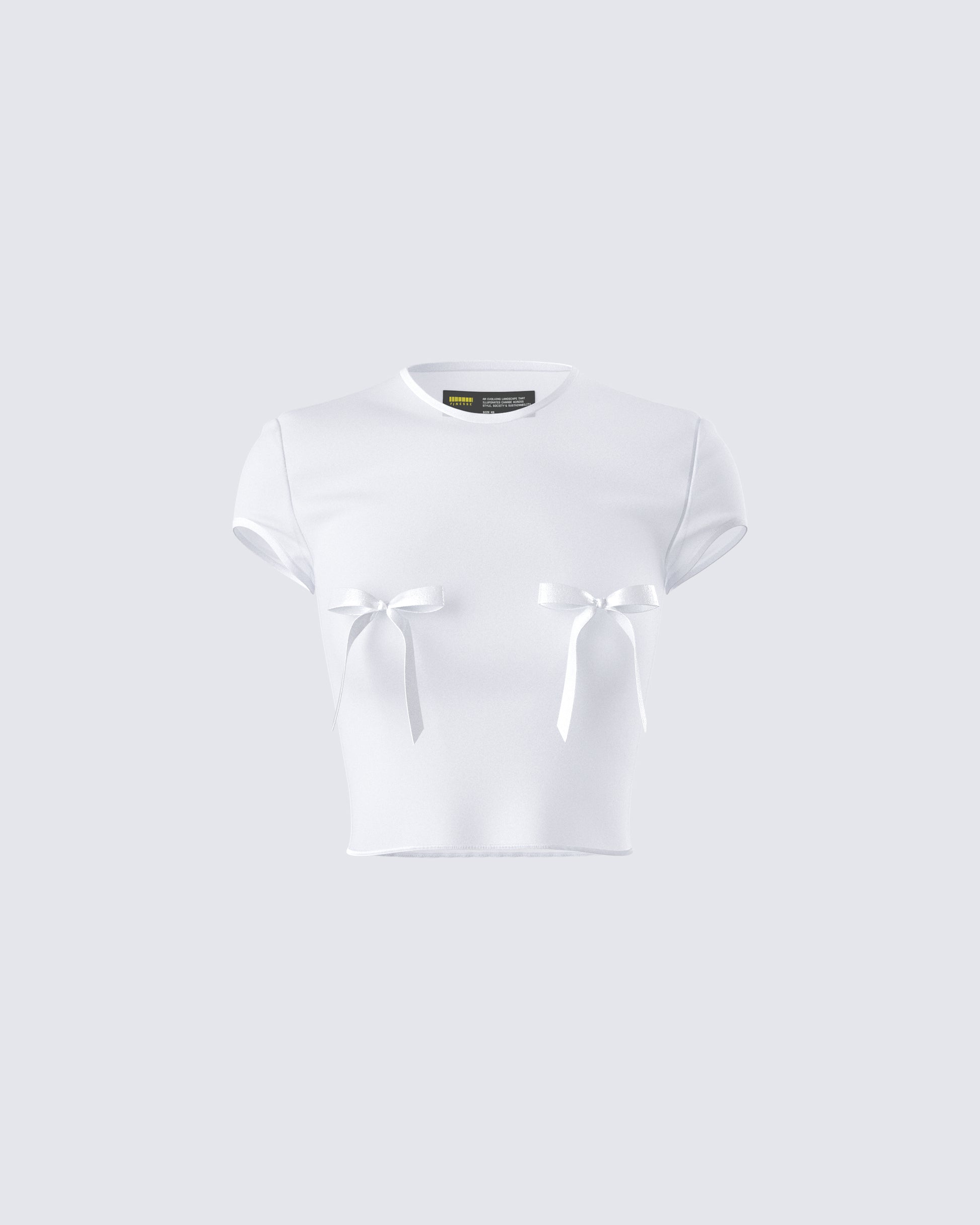 Isha White Bow Trim Baby Doll Tee product front
