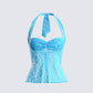 Mali Turquoise Lace Halter Top 3d product front