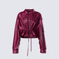 Zui Maroon Vegan Leather Oversized Cropped Jacket product front