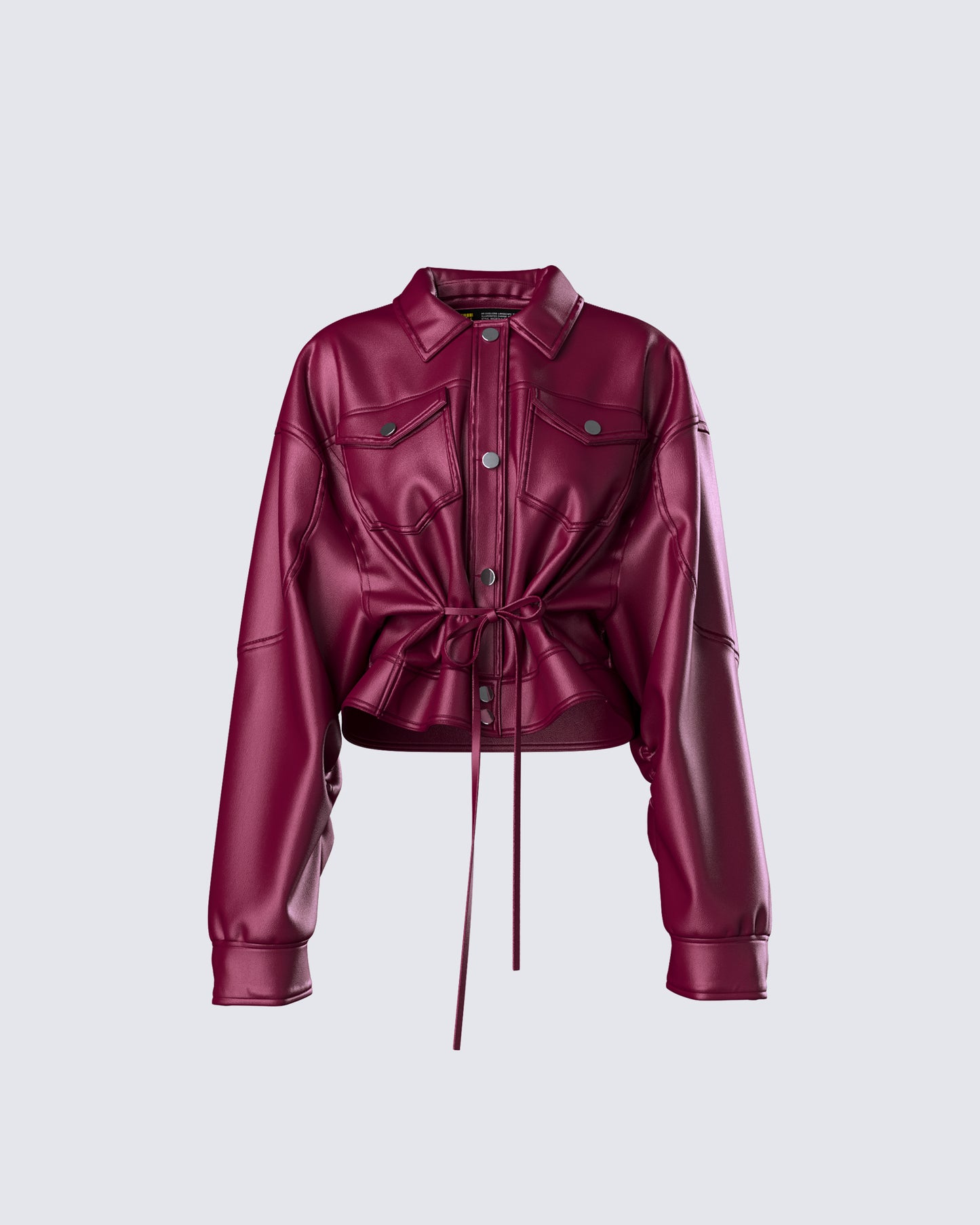 Zui Maroon Vegan Leather Oversized Cropped Jacket product front