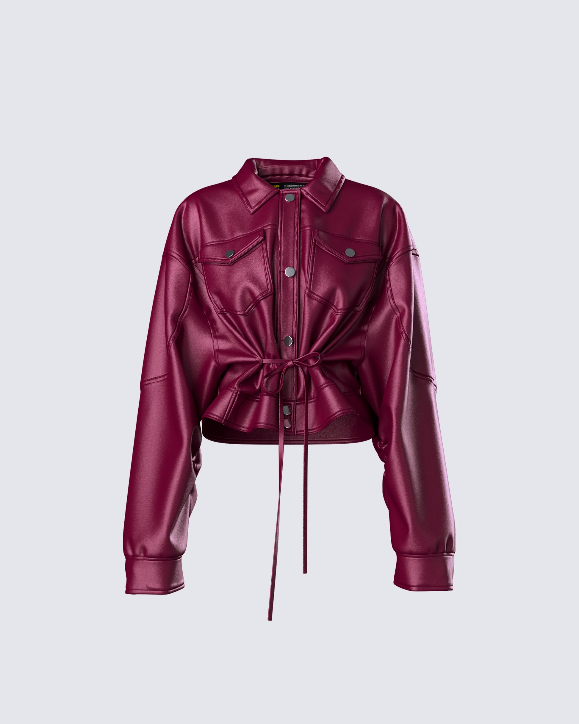 Zui Maroon Vegan Leather Oversized Cropped Jacket product front