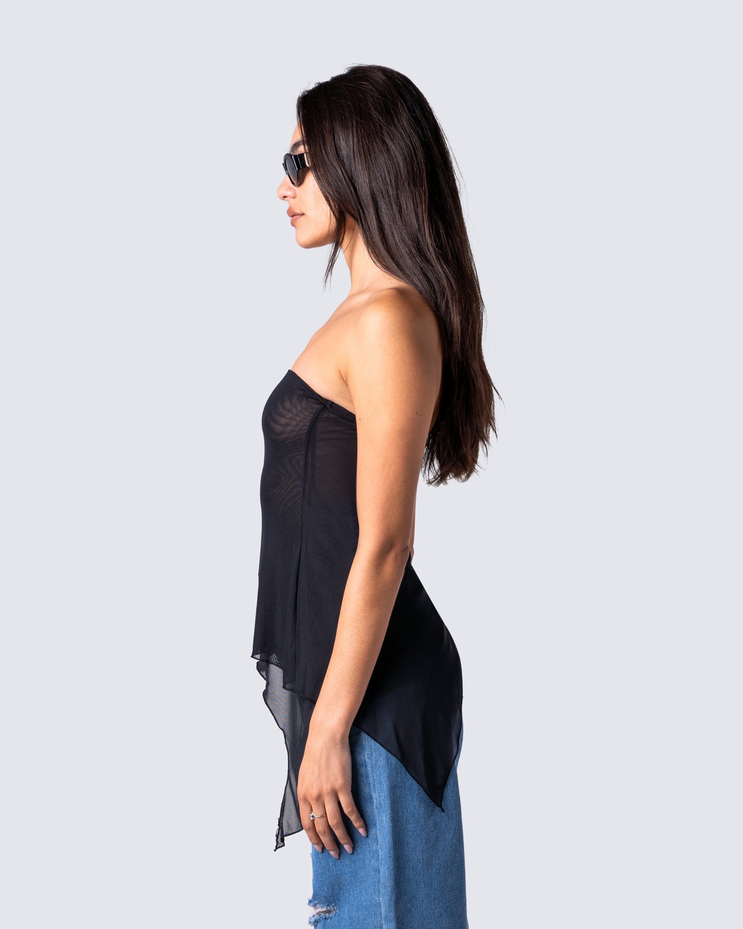 Narelle Black Mesh Ruffle Top