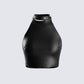 Declan Black Vegan Leather Top 3d product front