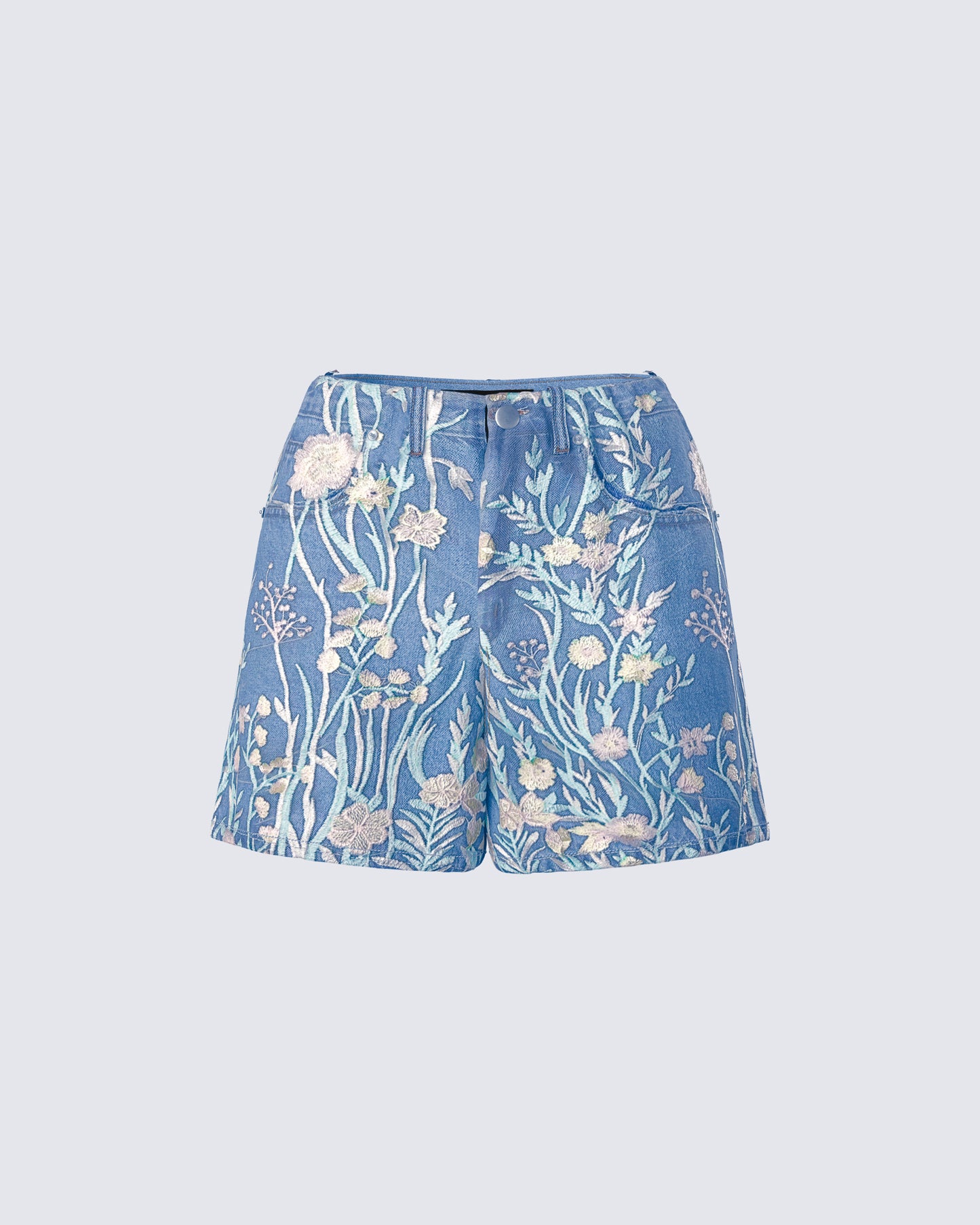 Kian Blue Denim Lace Overlay Shorts product front