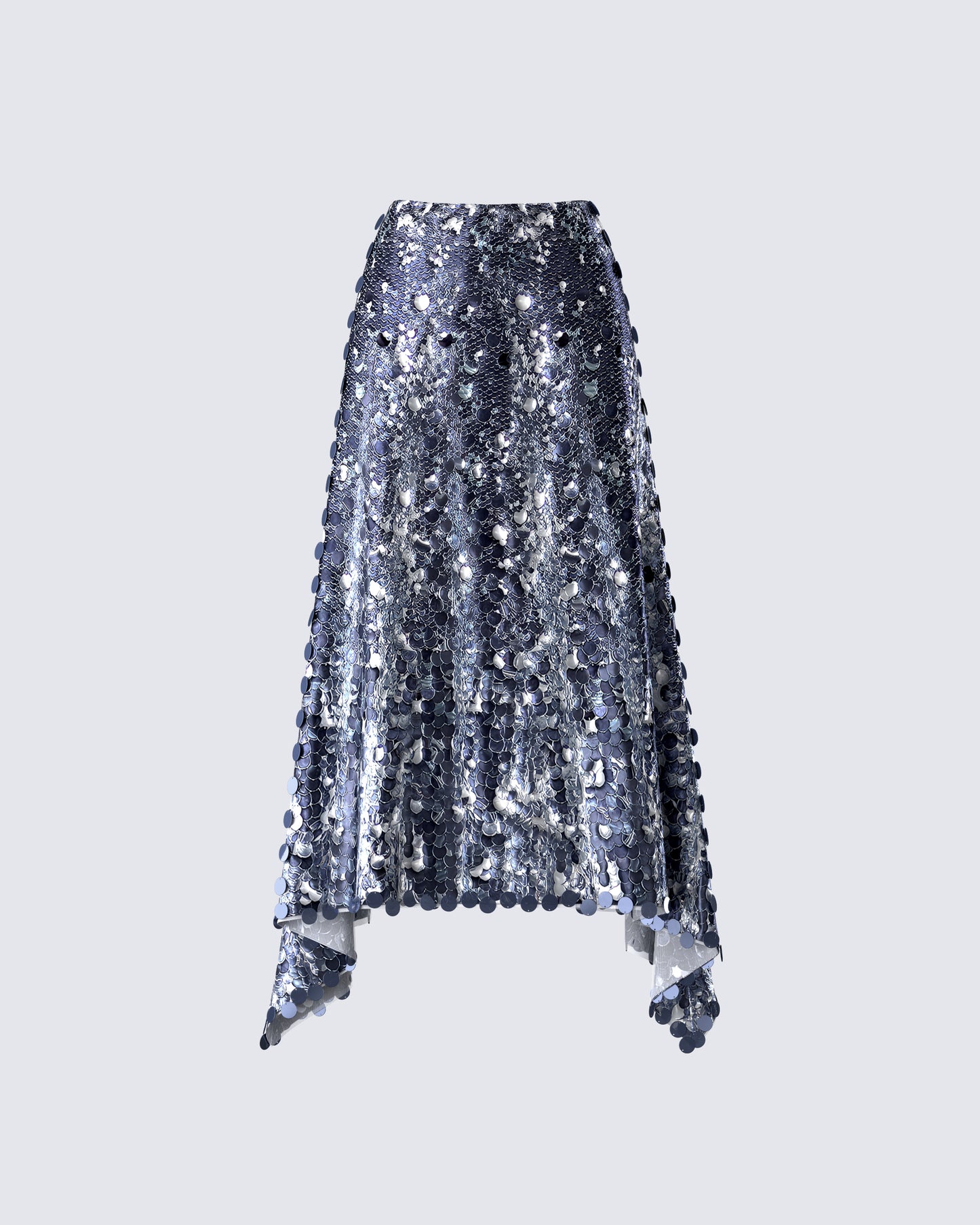 Wyn Metallic Silver Sequin Maxi Skirt product front