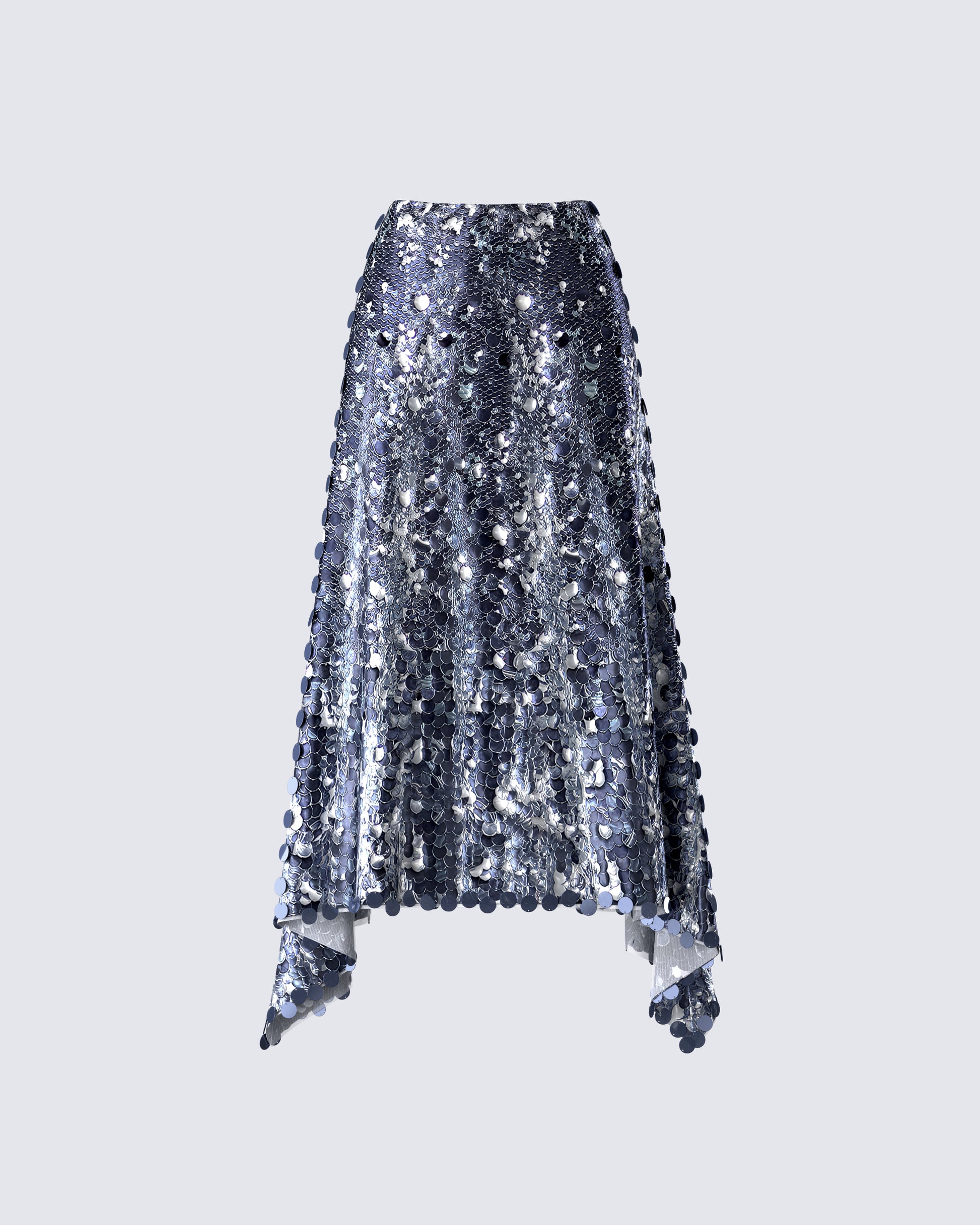 Wyn Metallic Silver Sequin Maxi Skirt product front
