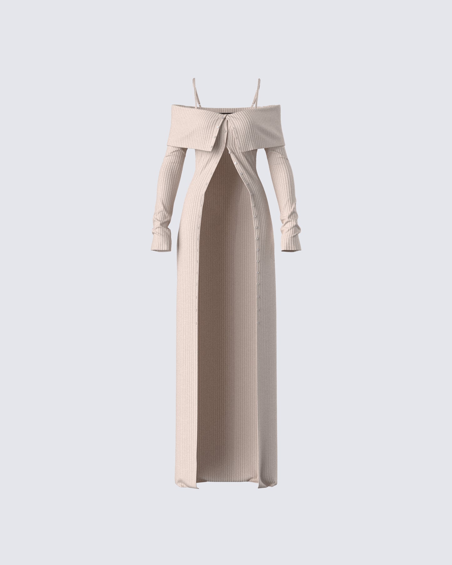 Myka Beige Rib Long Cardigan product front
