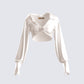 Noor Ivory Knotted Blouse Top product front